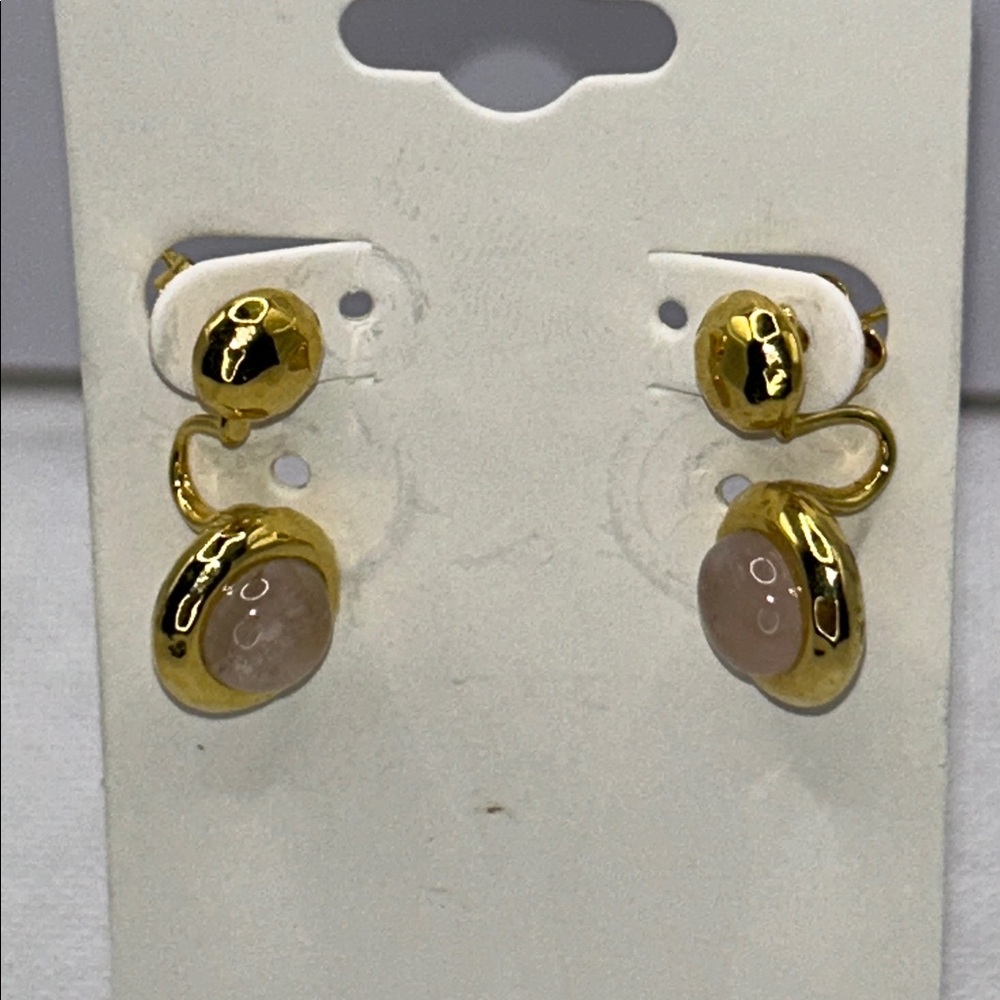 NWOT Genuine Rose Quartz Gemstone Earrings By Designer B Italy